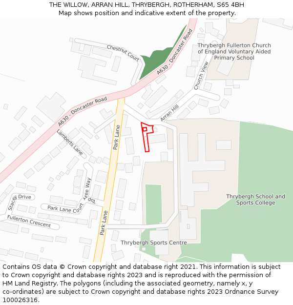 THE WILLOW, ARRAN HILL, THRYBERGH, ROTHERHAM, S65 4BH: Location map and indicative extent of plot