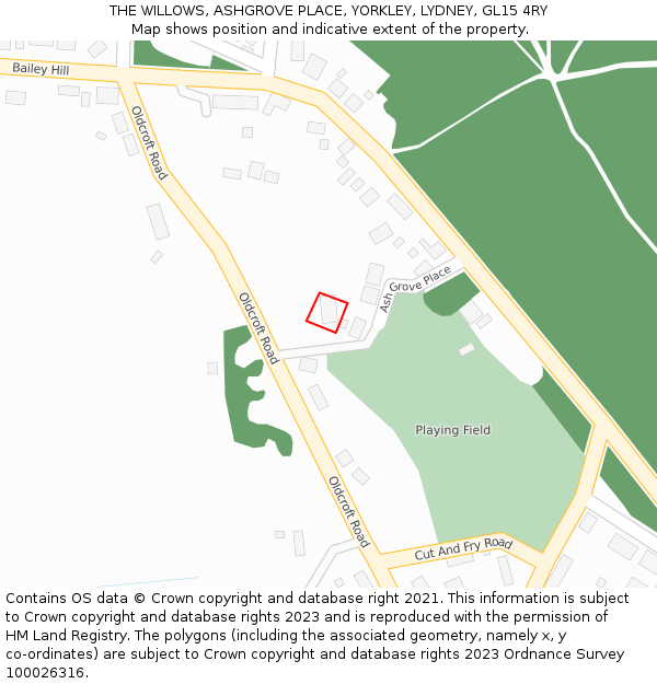 THE WILLOWS, ASHGROVE PLACE, YORKLEY, LYDNEY, GL15 4RY: Location map and indicative extent of plot
