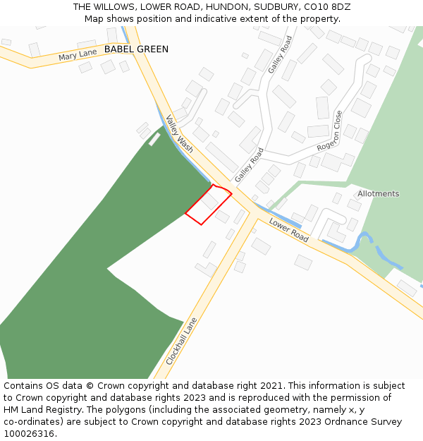THE WILLOWS, LOWER ROAD, HUNDON, SUDBURY, CO10 8DZ: Location map and indicative extent of plot