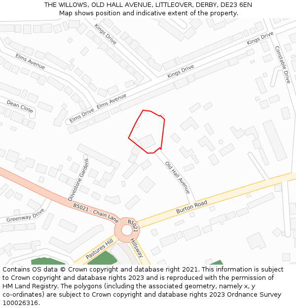 THE WILLOWS, OLD HALL AVENUE, LITTLEOVER, DERBY, DE23 6EN: Location map and indicative extent of plot