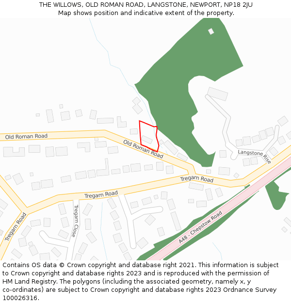 THE WILLOWS, OLD ROMAN ROAD, LANGSTONE, NEWPORT, NP18 2JU: Location map and indicative extent of plot