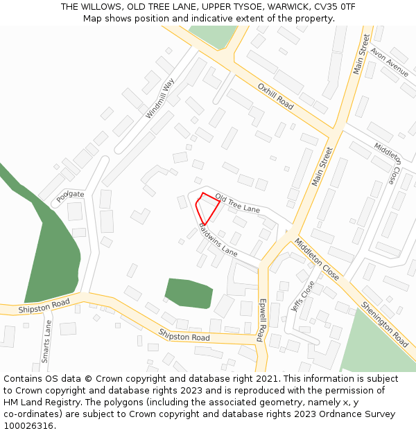 THE WILLOWS, OLD TREE LANE, UPPER TYSOE, WARWICK, CV35 0TF: Location map and indicative extent of plot