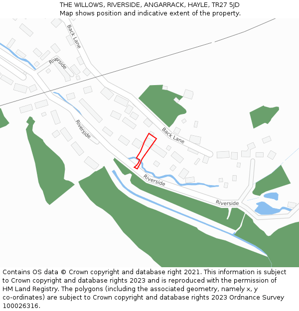 THE WILLOWS, RIVERSIDE, ANGARRACK, HAYLE, TR27 5JD: Location map and indicative extent of plot