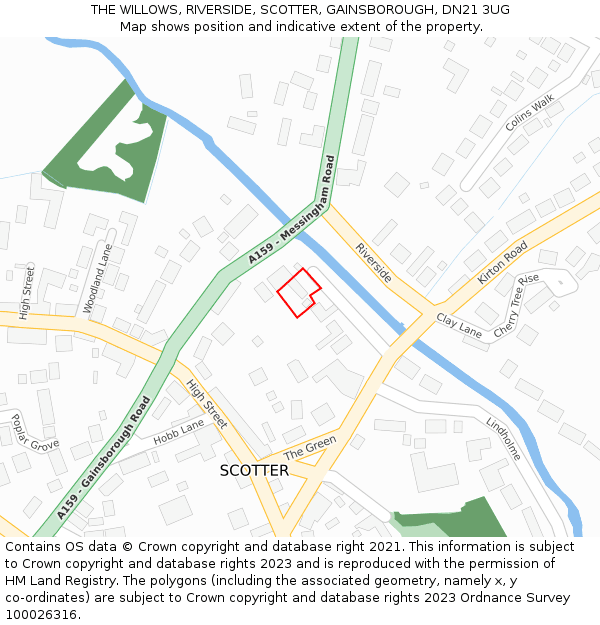 THE WILLOWS, RIVERSIDE, SCOTTER, GAINSBOROUGH, DN21 3UG: Location map and indicative extent of plot