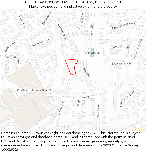 THE WILLOWS, SCHOOL LANE, CHELLASTON, DERBY, DE73 6TF: Location map and indicative extent of plot