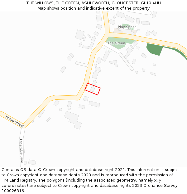 THE WILLOWS, THE GREEN, ASHLEWORTH, GLOUCESTER, GL19 4HU: Location map and indicative extent of plot