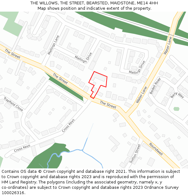 THE WILLOWS, THE STREET, BEARSTED, MAIDSTONE, ME14 4HH: Location map and indicative extent of plot