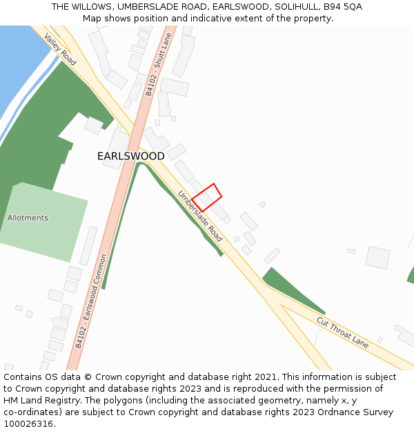 THE WILLOWS, UMBERSLADE ROAD, EARLSWOOD, SOLIHULL, B94 5QA: Location map and indicative extent of plot