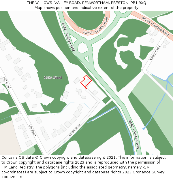 THE WILLOWS, VALLEY ROAD, PENWORTHAM, PRESTON, PR1 9XQ: Location map and indicative extent of plot
