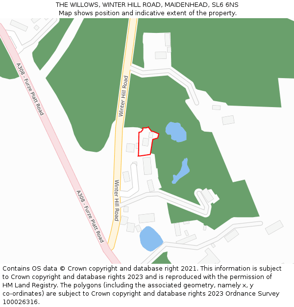 THE WILLOWS, WINTER HILL ROAD, MAIDENHEAD, SL6 6NS: Location map and indicative extent of plot