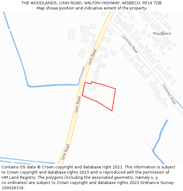 THE WOODLANDS, LYNN ROAD, WALTON HIGHWAY, WISBECH, PE14 7DB: Location map and indicative extent of plot