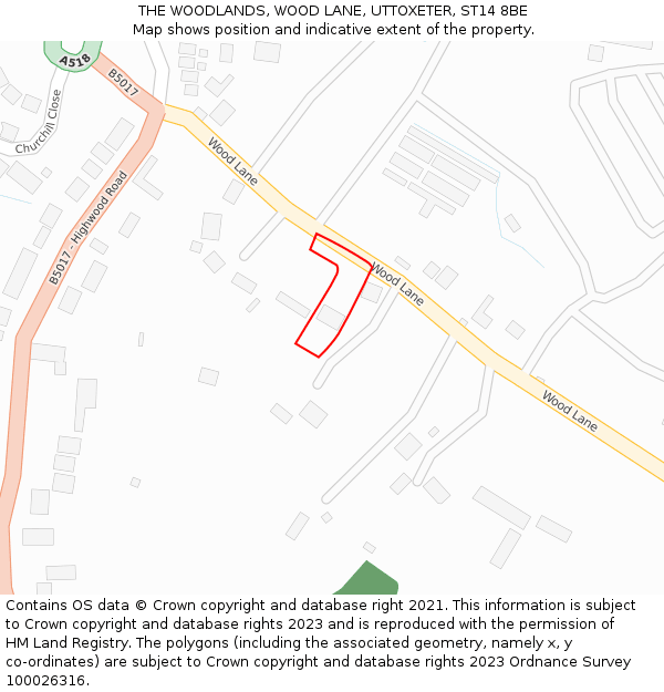 THE WOODLANDS, WOOD LANE, UTTOXETER, ST14 8BE: Location map and indicative extent of plot