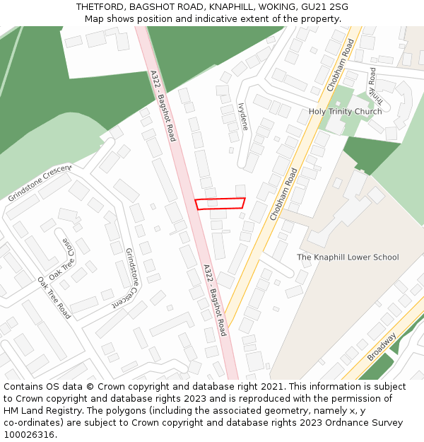 THETFORD, BAGSHOT ROAD, KNAPHILL, WOKING, GU21 2SG: Location map and indicative extent of plot