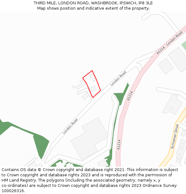 THIRD MILE, LONDON ROAD, WASHBROOK, IPSWICH, IP8 3LE: Location map and indicative extent of plot