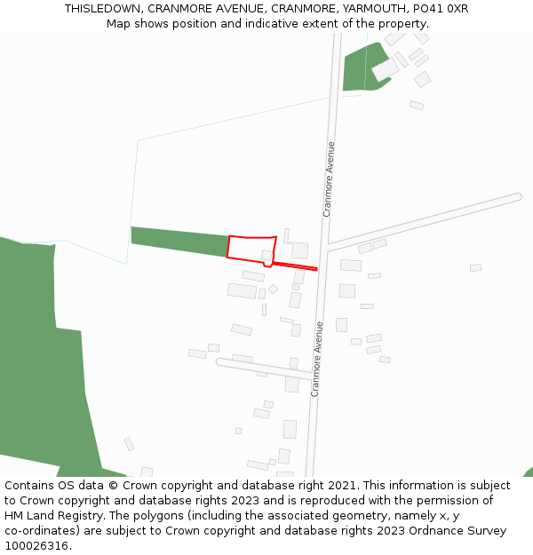 THISLEDOWN, CRANMORE AVENUE, CRANMORE, YARMOUTH, PO41 0XR: Location map and indicative extent of plot