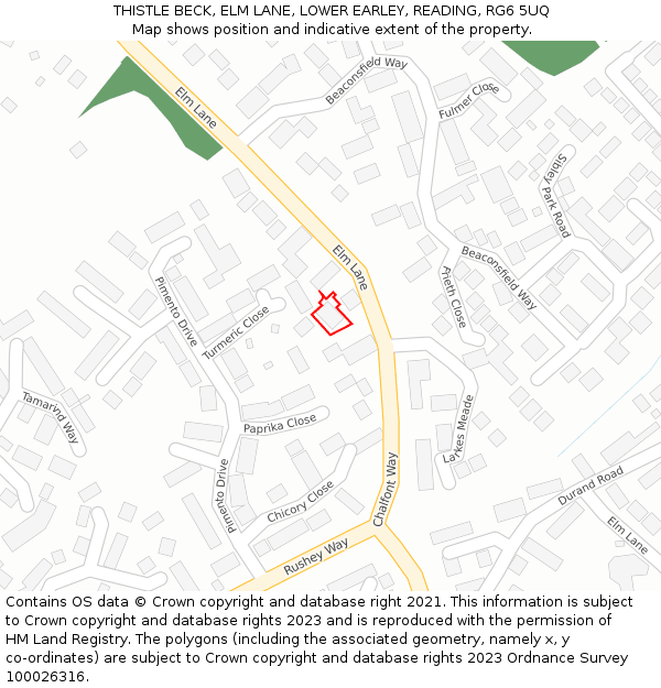 THISTLE BECK, ELM LANE, LOWER EARLEY, READING, RG6 5UQ: Location map and indicative extent of plot