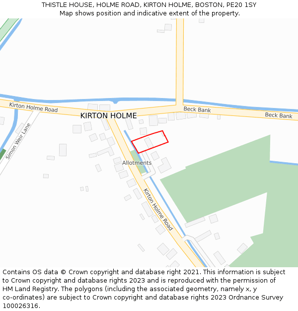 THISTLE HOUSE, HOLME ROAD, KIRTON HOLME, BOSTON, PE20 1SY: Location map and indicative extent of plot