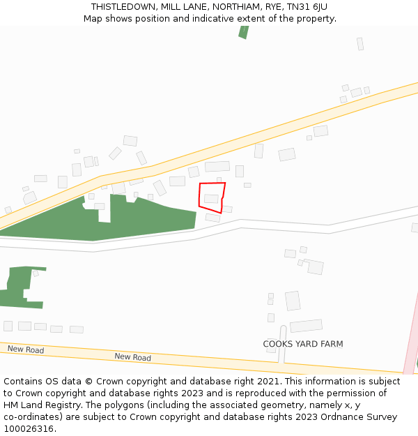THISTLEDOWN, MILL LANE, NORTHIAM, RYE, TN31 6JU: Location map and indicative extent of plot