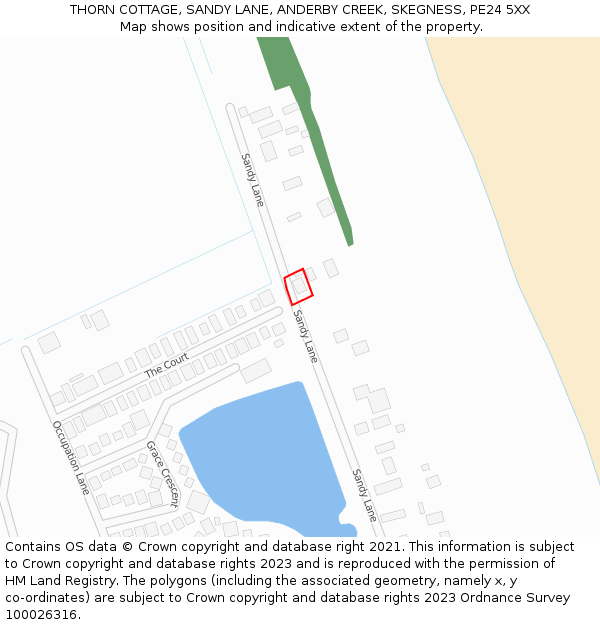 THORN COTTAGE, SANDY LANE, ANDERBY CREEK, SKEGNESS, PE24 5XX: Location map and indicative extent of plot