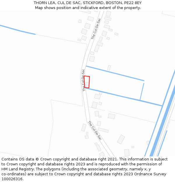 THORN LEA, CUL DE SAC, STICKFORD, BOSTON, PE22 8EY: Location map and indicative extent of plot