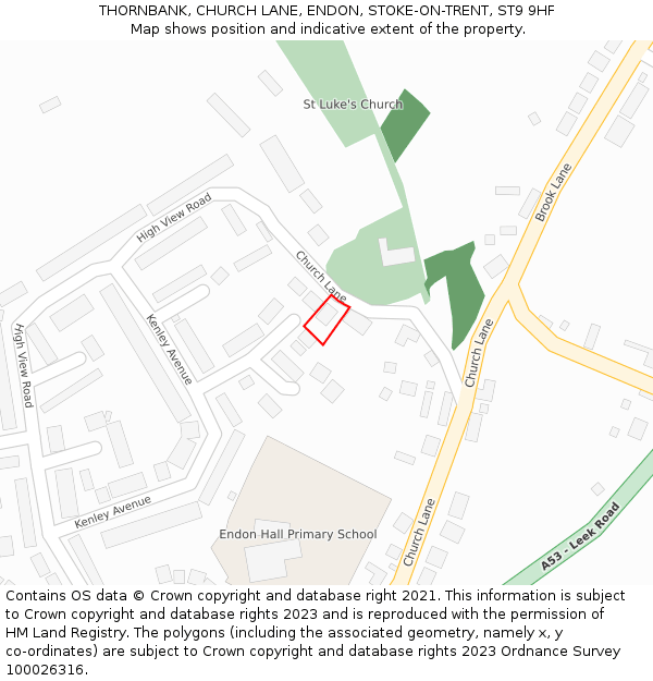 THORNBANK, CHURCH LANE, ENDON, STOKE-ON-TRENT, ST9 9HF: Location map and indicative extent of plot