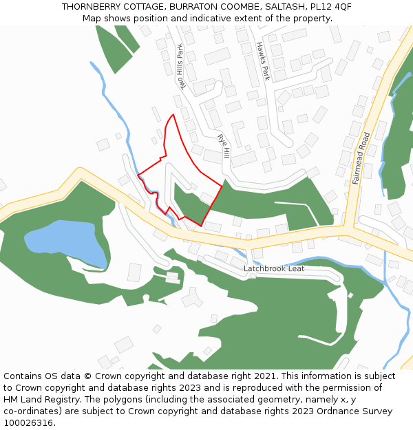 THORNBERRY COTTAGE, BURRATON COOMBE, SALTASH, PL12 4QF: Location map and indicative extent of plot