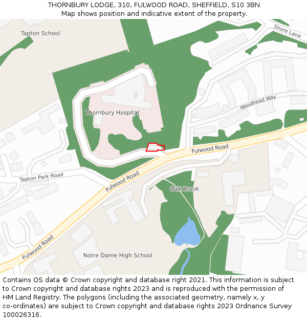 THORNBURY LODGE, 310, FULWOOD ROAD, SHEFFIELD, S10 3BN: Location map and indicative extent of plot