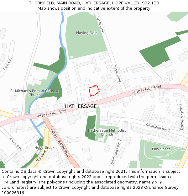 THORNFIELD, MAIN ROAD, HATHERSAGE, HOPE VALLEY, S32 1BB: Location map and indicative extent of plot
