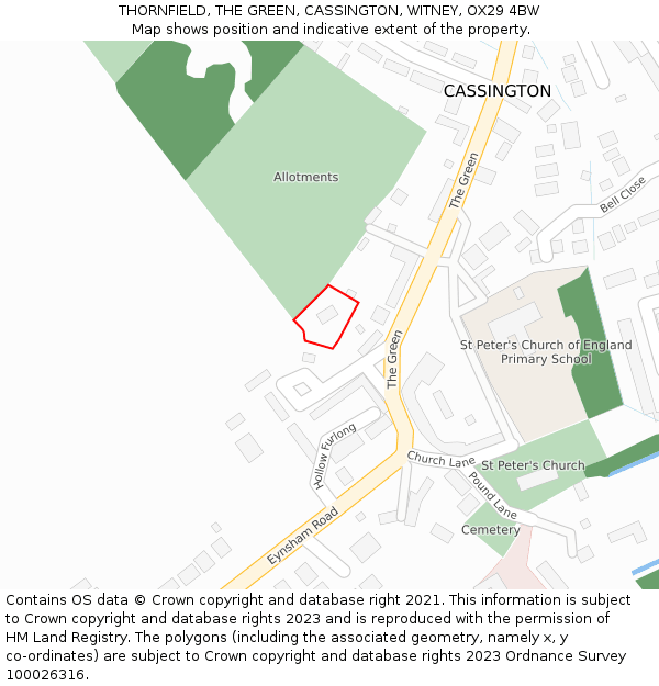 THORNFIELD, THE GREEN, CASSINGTON, WITNEY, OX29 4BW: Location map and indicative extent of plot