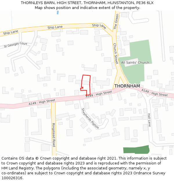 THORNLEYS BARN, HIGH STREET, THORNHAM, HUNSTANTON, PE36 6LX: Location map and indicative extent of plot