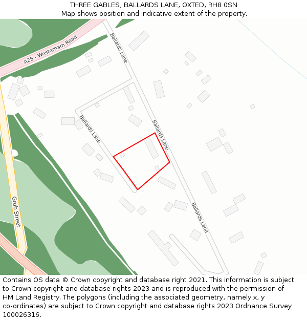 THREE GABLES, BALLARDS LANE, OXTED, RH8 0SN: Location map and indicative extent of plot