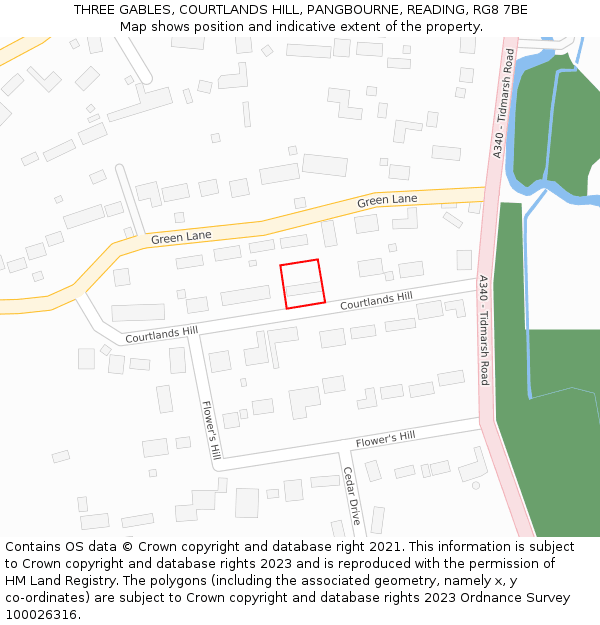 THREE GABLES, COURTLANDS HILL, PANGBOURNE, READING, RG8 7BE: Location map and indicative extent of plot