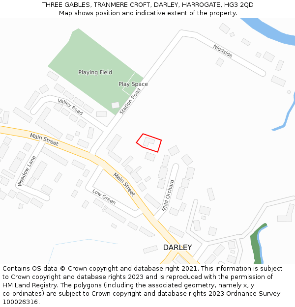 THREE GABLES, TRANMERE CROFT, DARLEY, HARROGATE, HG3 2QD: Location map and indicative extent of plot