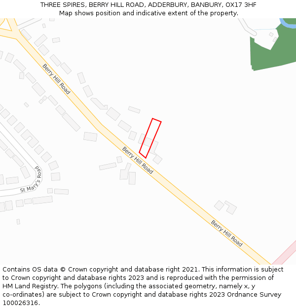 THREE SPIRES, BERRY HILL ROAD, ADDERBURY, BANBURY, OX17 3HF: Location map and indicative extent of plot
