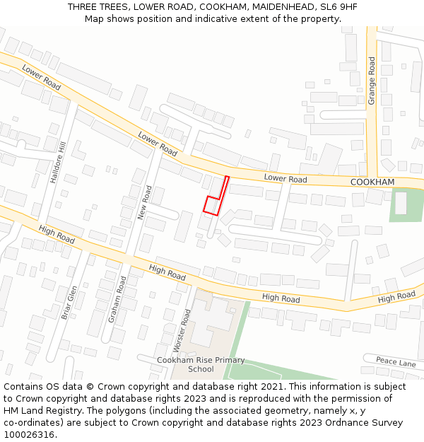 THREE TREES, LOWER ROAD, COOKHAM, MAIDENHEAD, SL6 9HF: Location map and indicative extent of plot