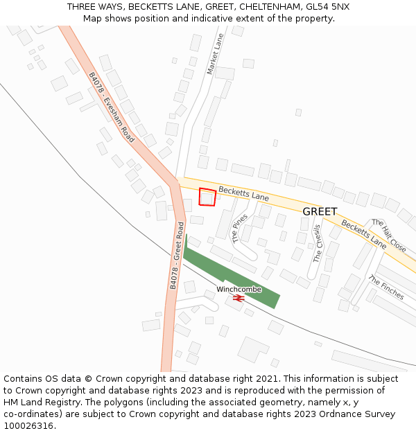 THREE WAYS, BECKETTS LANE, GREET, CHELTENHAM, GL54 5NX: Location map and indicative extent of plot