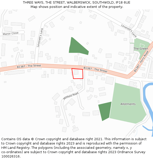 THREE WAYS, THE STREET, WALBERSWICK, SOUTHWOLD, IP18 6UE: Location map and indicative extent of plot