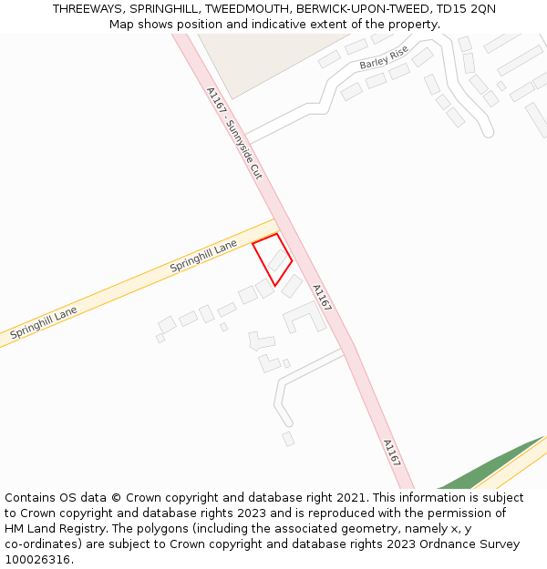 THREEWAYS, SPRINGHILL, TWEEDMOUTH, BERWICK-UPON-TWEED, TD15 2QN: Location map and indicative extent of plot