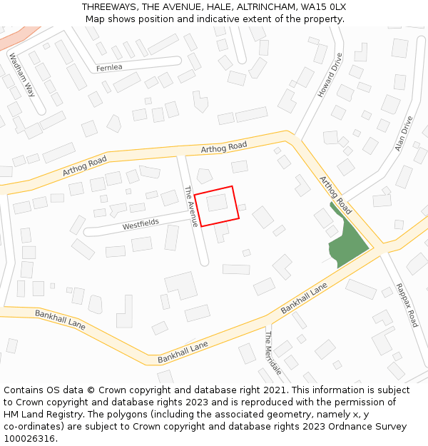 THREEWAYS, THE AVENUE, HALE, ALTRINCHAM, WA15 0LX: Location map and indicative extent of plot
