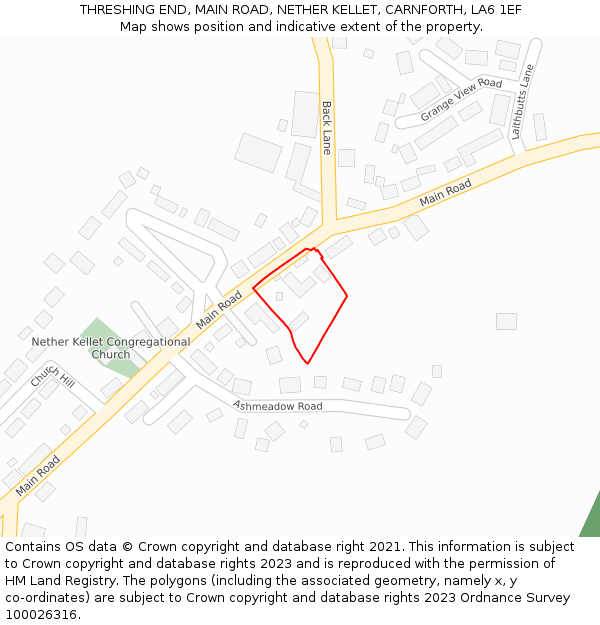 THRESHING END, MAIN ROAD, NETHER KELLET, CARNFORTH, LA6 1EF: Location map and indicative extent of plot