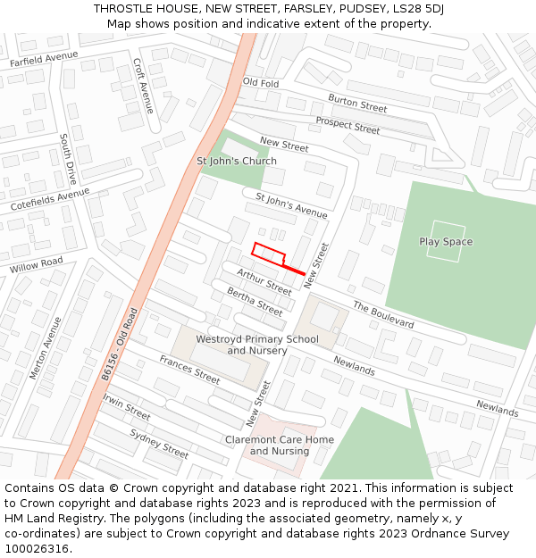 THROSTLE HOUSE, NEW STREET, FARSLEY, PUDSEY, LS28 5DJ: Location map and indicative extent of plot