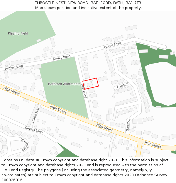 THROSTLE NEST, NEW ROAD, BATHFORD, BATH, BA1 7TR: Location map and indicative extent of plot