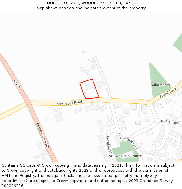 THURLE COTTAGE, WOODBURY, EXETER, EX5 1JT: Location map and indicative extent of plot