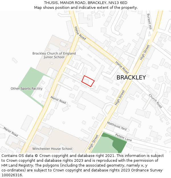 THUSIS, MANOR ROAD, BRACKLEY, NN13 6ED: Location map and indicative extent of plot