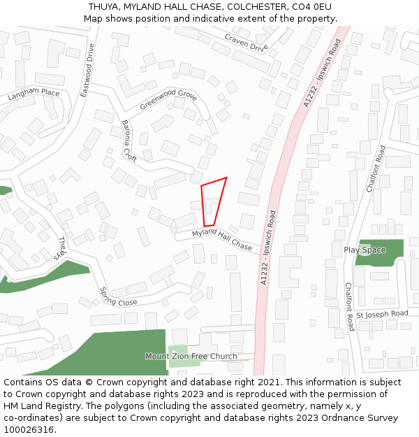 THUYA, MYLAND HALL CHASE, COLCHESTER, CO4 0EU: Location map and indicative extent of plot
