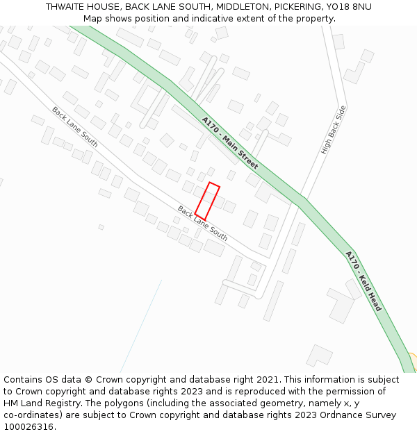 THWAITE HOUSE, BACK LANE SOUTH, MIDDLETON, PICKERING, YO18 8NU: Location map and indicative extent of plot