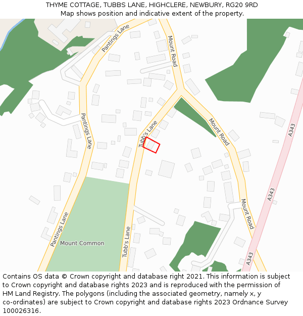 THYME COTTAGE, TUBBS LANE, HIGHCLERE, NEWBURY, RG20 9RD: Location map and indicative extent of plot