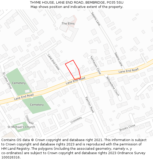 THYME HOUSE, LANE END ROAD, BEMBRIDGE, PO35 5SU: Location map and indicative extent of plot