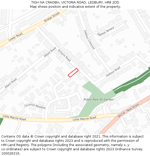 TIGH NA CRAOBH, VICTORIA ROAD, LEDBURY, HR8 2DD: Location map and indicative extent of plot