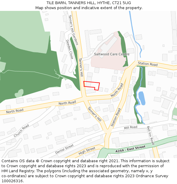 TILE BARN, TANNERS HILL, HYTHE, CT21 5UG: Location map and indicative extent of plot